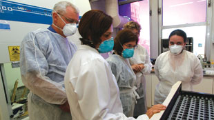 In Brazil, Ann Ginsberg (center) consults with a TB drug-research team.