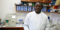 Technician at the lab where blood counts on parasites are made. 