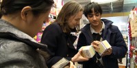 Grace, Katie, and Rohan collecting tea samples at a local supermarket. Cold Spring Harbor Laboratory