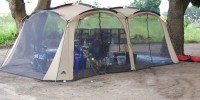 Reeder's former master's student, Sarah Brownley, works in the tent that functioned as the team's main dissection space.Courtesy of DeeAnn Reeder