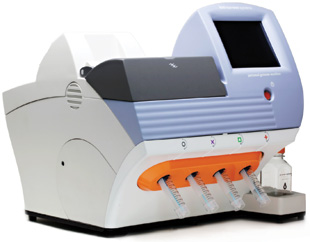 PERSONAL GENOME MACHINE: The Ion Torrent PGM works by detecting voltage changes that result from the release of a hydrogen ion as nucleotides are added to growing DNA sequences.