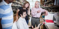 David Ginsburg with students in his lab at the Life Science Institute at the University of Michigan (#16). Ginsburg, a geneticist and MD, studies families with bleeding disorders to understand the genes and biomolecules that control the blood-clotting response, stroke, and heart disease.The Life Sciences Institute