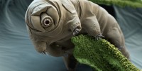 WINNER: This image of a water bear (phylum Tardigrada), was taken by scientist-photographer duo, Eye of Science, who obtained some water bears from the University of Stuttgart and carefully prepared the specimens by killing the animals, washing them with alcohol, rinsing them in a high-pressure chamber with liquid carbon dioxide, drying them, and coating them with gold or platinum. They then picked up a single water bear with a loose hair, placed it on the specimen holder, and surrounded it with bits of moss for the scanning electron microscope photo shoot. Eye Of Science/Photo Researchers